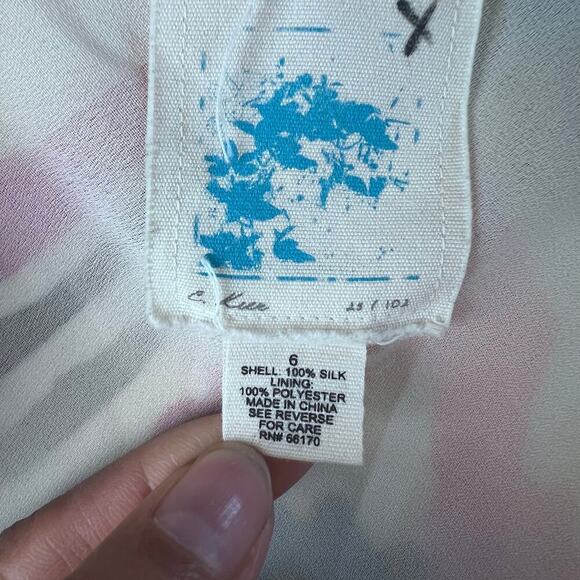 Anthropologie C. Keeper 100% Silk V-Neck Ruffled Abstract Women's Dress Size 6 - Picture 4 of 10